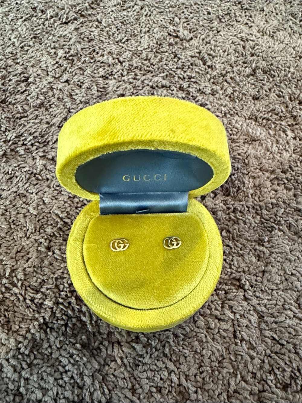 Gucci Gold Double G Stud Earrings with Yellow Velvet Box
